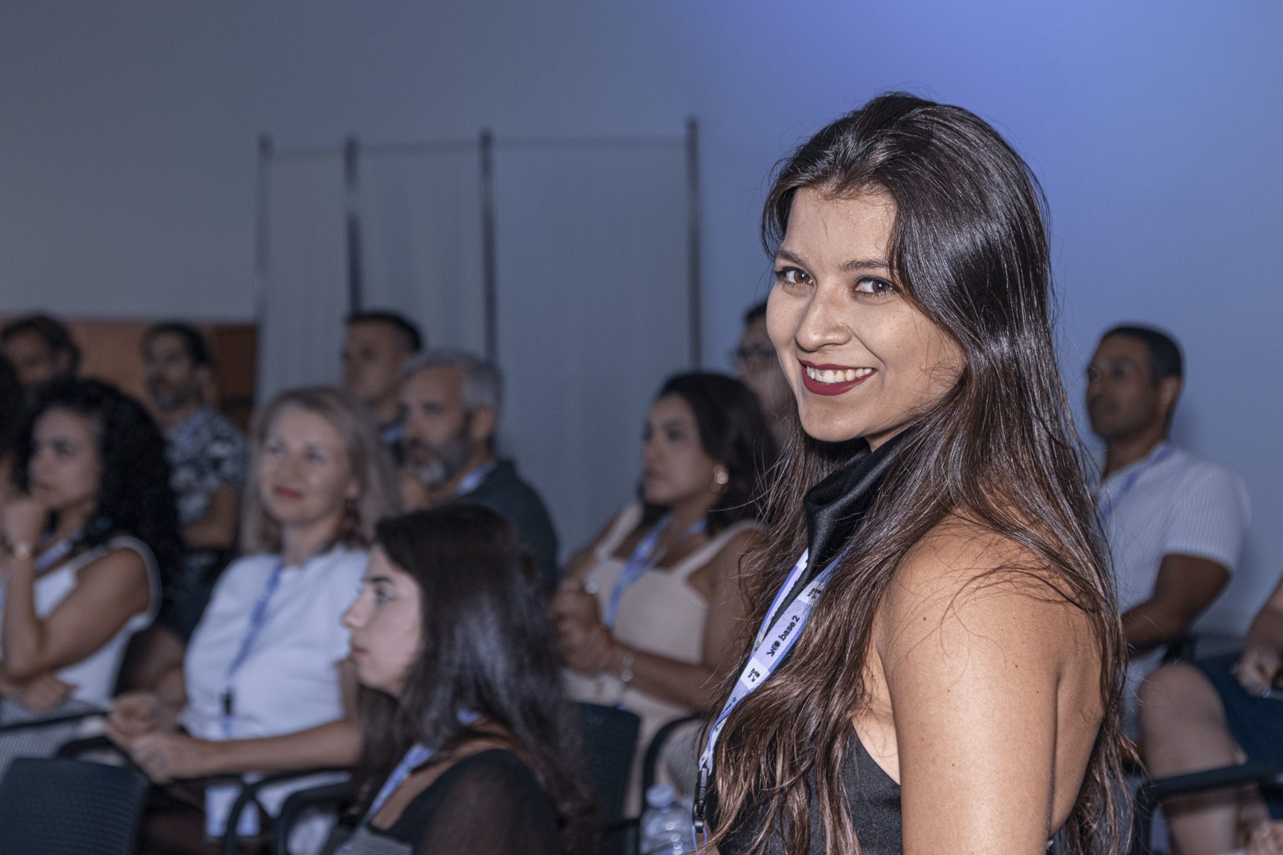 Chiara with the audience at a workshop